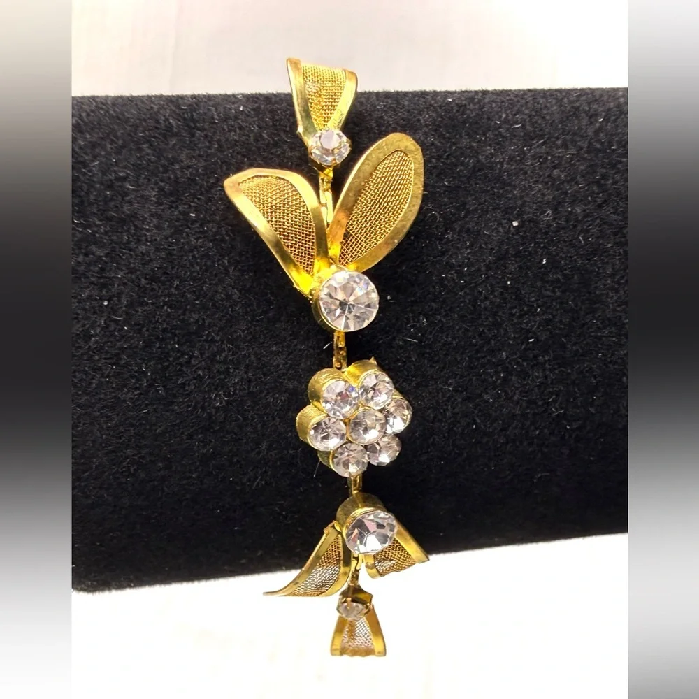 Vintage Fine Mesh Dainty Flower Necklace Crystal Rhinestone Earrings‎ Bracelet